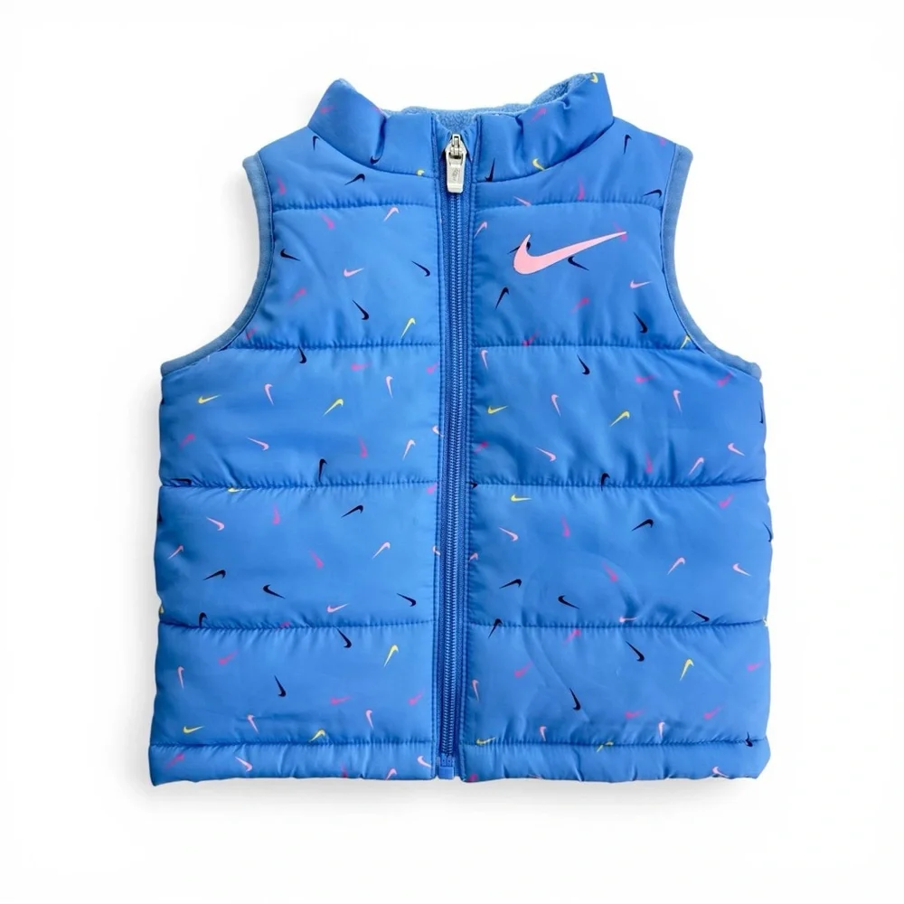 Nike Baby Girls 3-Piece Puffer Vest Long Sleeve Tee Leggings Set Blue Pink 12M - Picture 7 of 13
